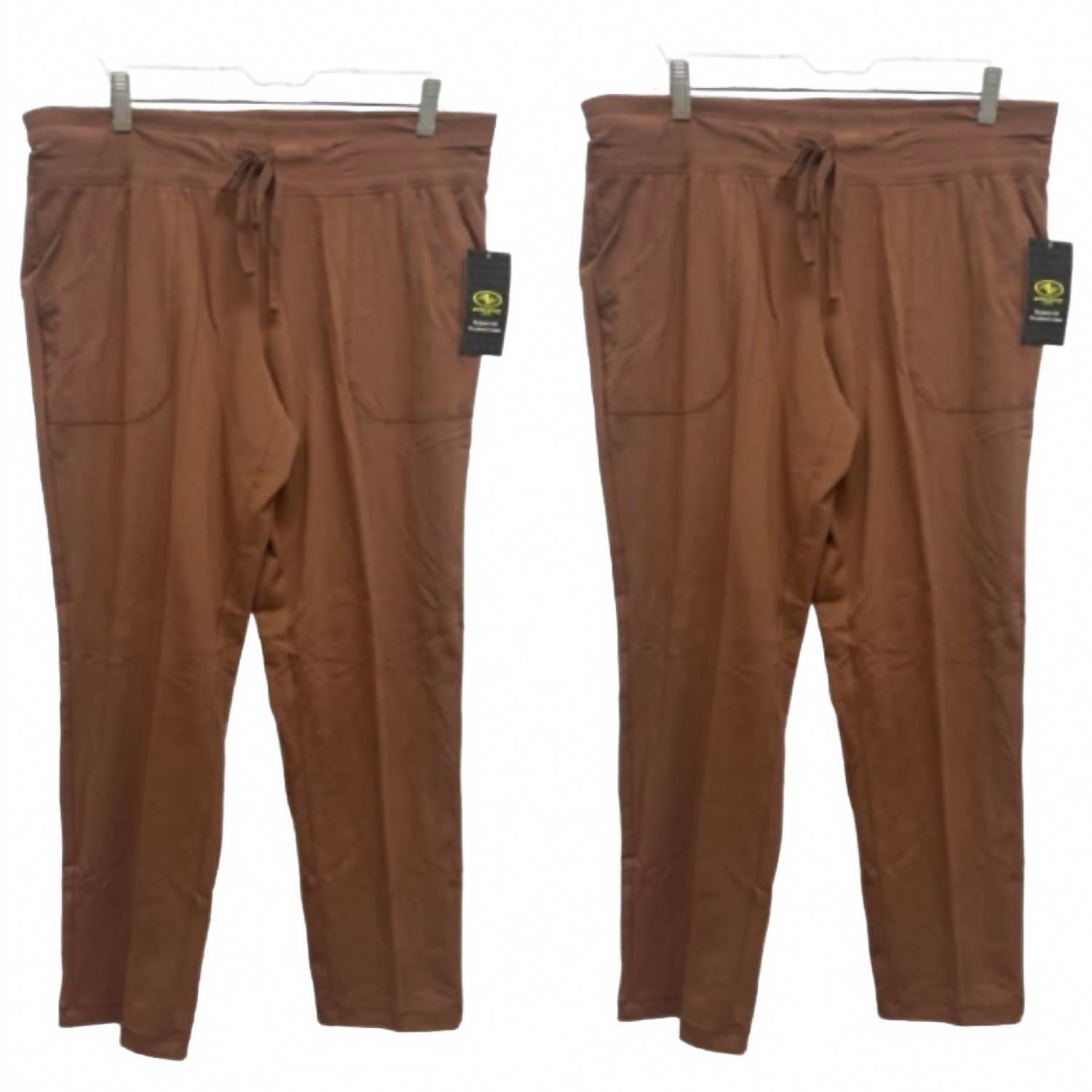 New Athletic Works 2 Petite Elastic Drawstring Yoga Pants In Coffee Brown